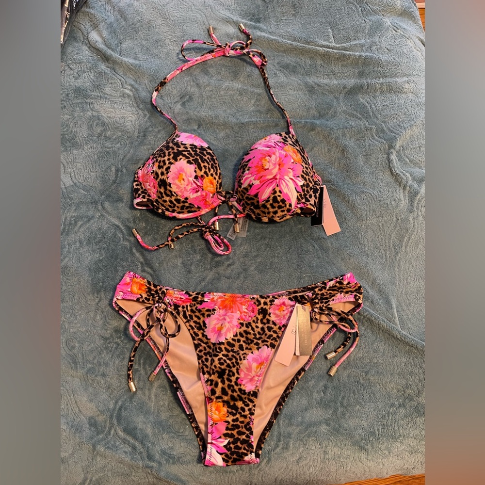 Victoria's Secret Pink Floral Leopard Print Push-Up Bikini